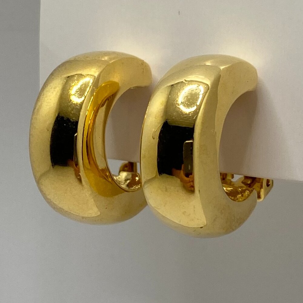 Vintage Chunky Gold Tone Hoop Costume Clip-on Earrings 90s Classic Minimalist